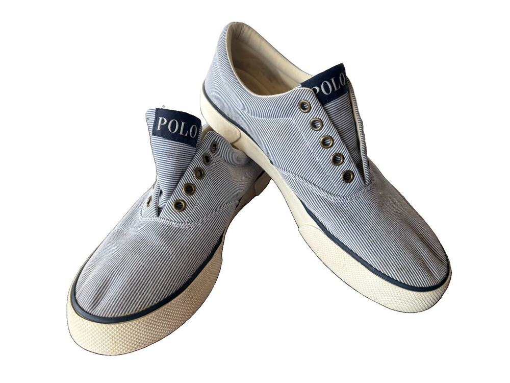 Polo Ralph Lauren Forestmont II Men’s 9D Pinstripe Canvas Low Top Sneakers Navy